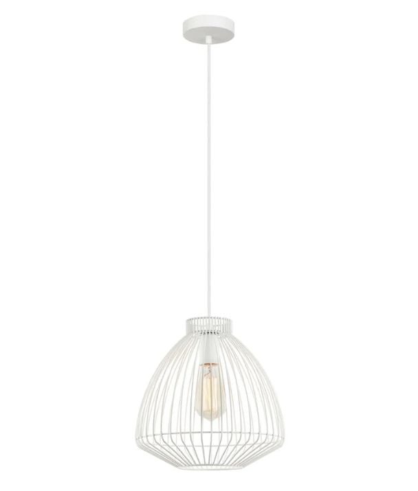 MANU: Modern Interior Cone (Concave) Wire Cage Pendant Light - White