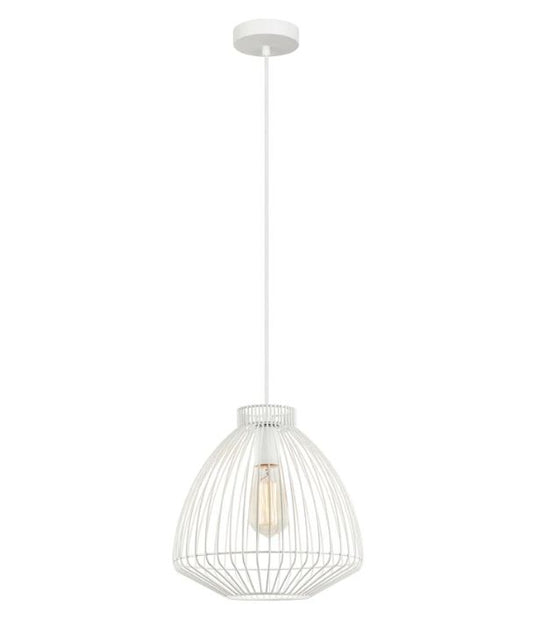 MANU: Modern Interior Cone (Concave) Wire Cage Pendant Light - White