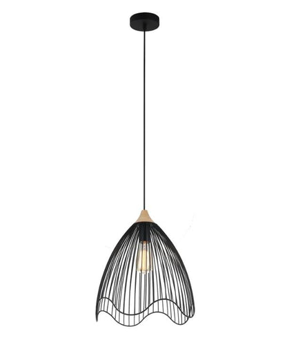SPIAGGIA: Cone Shape &amp; Wavy Edge Pendant Light - Black