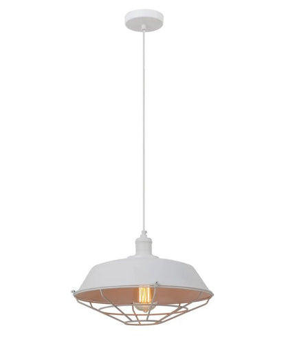 MATRIX: Industrial Iron Dome & Cage Pendant Light - White