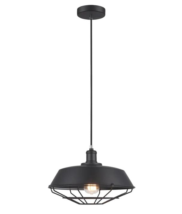 MATRIX: Industrial Iron Dome & Cage Pendant Light - Black