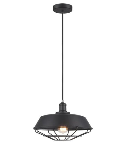 MATRIX: Industrial Iron Dome & Cage Pendant Light - Black