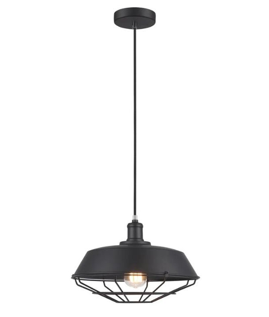 MATRIX: Industrial Iron Dome & Cage Pendant Light - Black