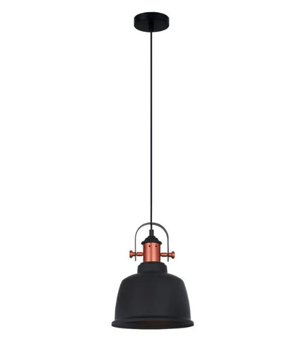 ALTA: Industrial Bell Shape With Copper Highlights Pendant Light - Matte Black