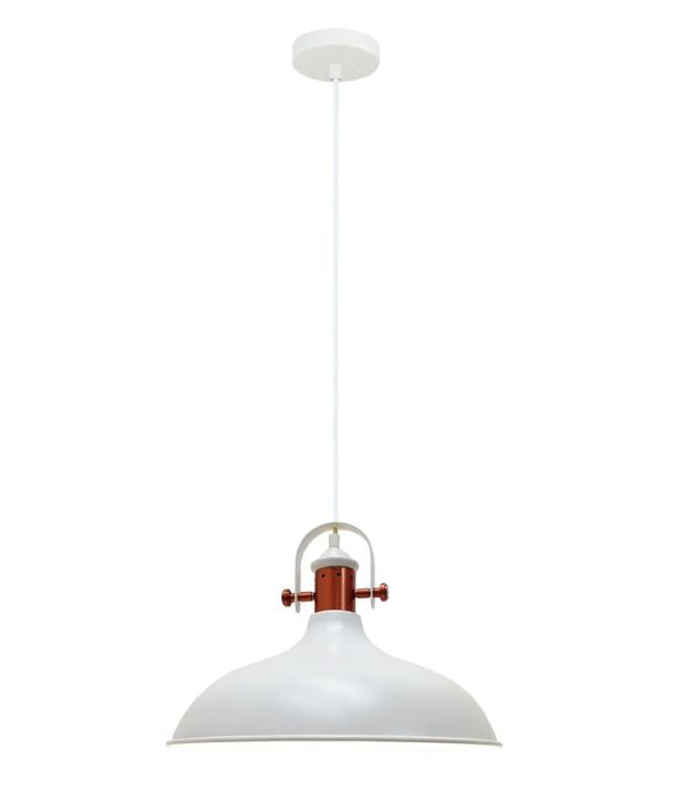 NARVIK: Industrial Scandinavian Dome Shape With Copper Plating Pendant Light - Matte White