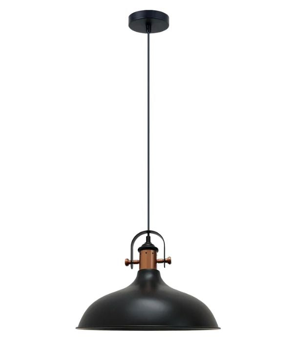 NARVIK: Industrial Scandinavian Dome Shape With Copper Plating Pendant Light - Matte Black
