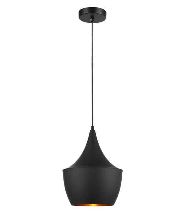 CAVIAR: Black Angled Bell Shape Pendant Light