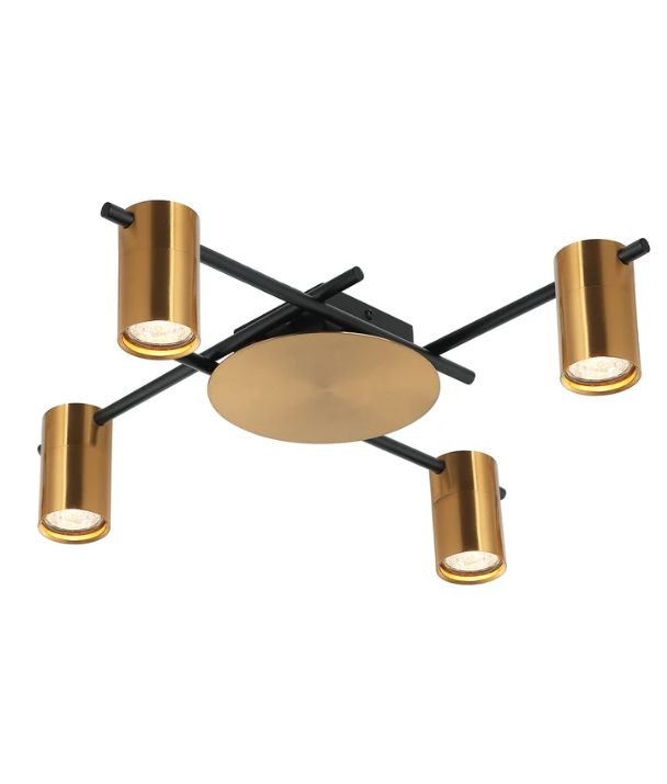 TACHE: Interior Spot Ceiling Lights (with Adjustable Antique Brass Heads) IP20 - 4 Lights