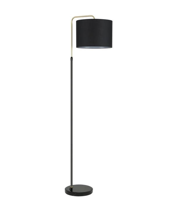 ARRIBA: Drum Shade with Marble Base Height Adjustable Floor Lamp - Black