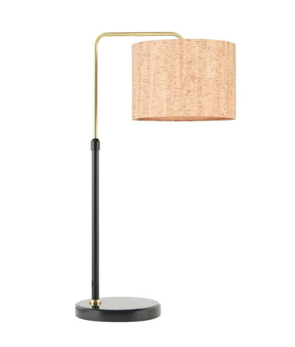 ARRIBA: Drum Shade with Marble Base Height Adjustable Table Lamp - Cork
