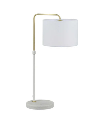 ARRIBA: Drum Shade with Marble Base Height Adjustable Table Lamp - White