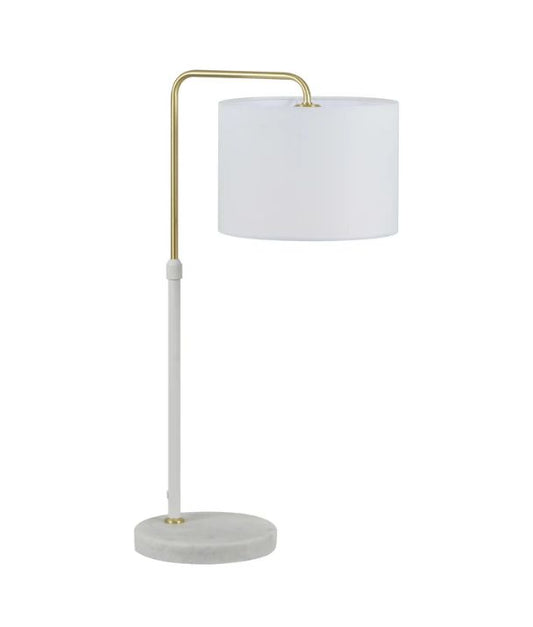 ARRIBA: Drum Shade with Marble Base Height Adjustable Table Lamp - White