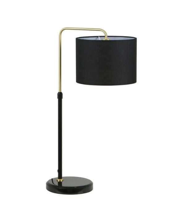ARRIBA: Drum Shade with Marble Base Height Adjustable Table Lamp - Black