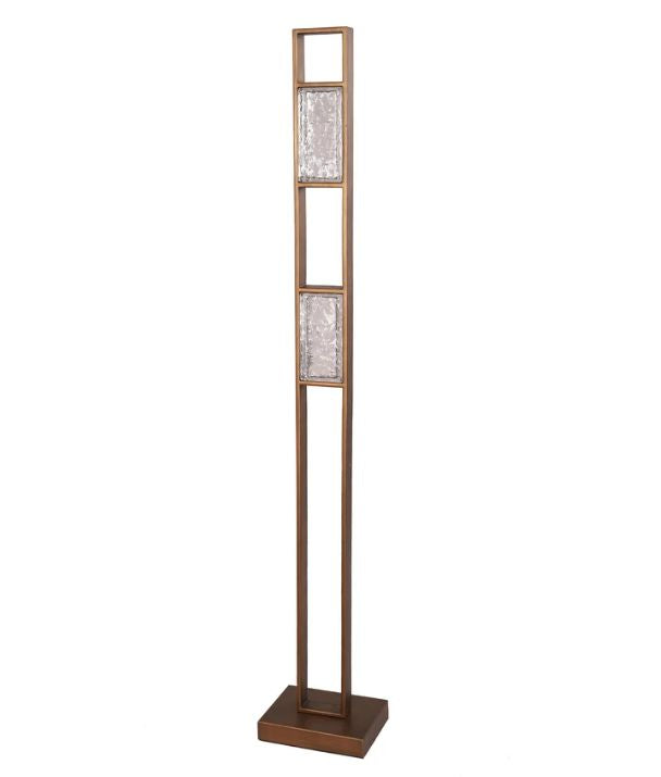 ZEIGEL: Interior LED Rectangular Textured Ice Glass Diffuser Floor Lamp - Antique Brass Housing