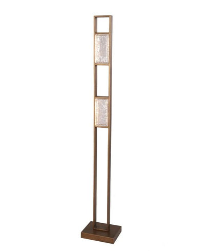 ZEIGEL: Interior LED Rectangular Textured Ice Glass Diffuser Floor Lamp - Antique Brass Housing