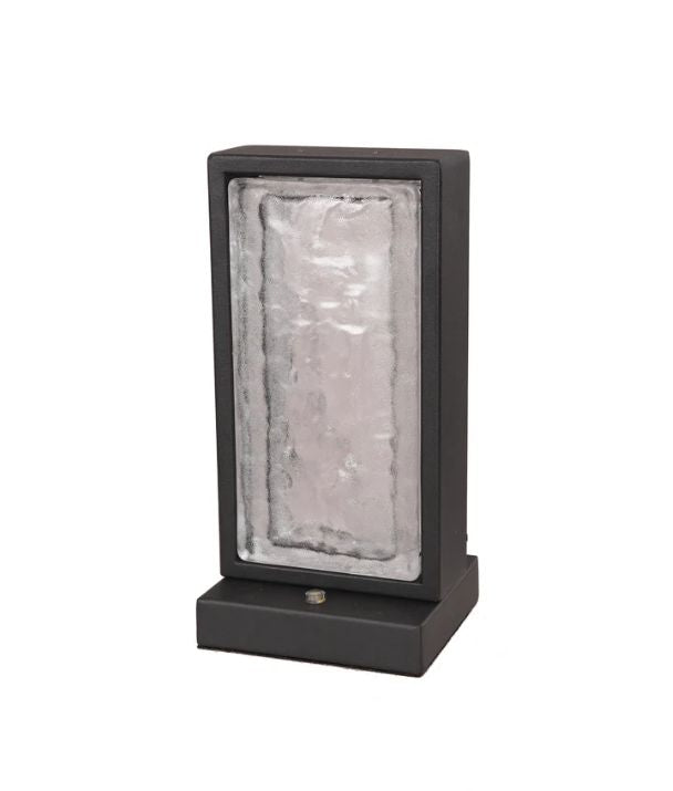 ZEIGEL: Interior LED Rectangular Textured Ice Glass Diffuser Table Lamp - Satin Black Housing