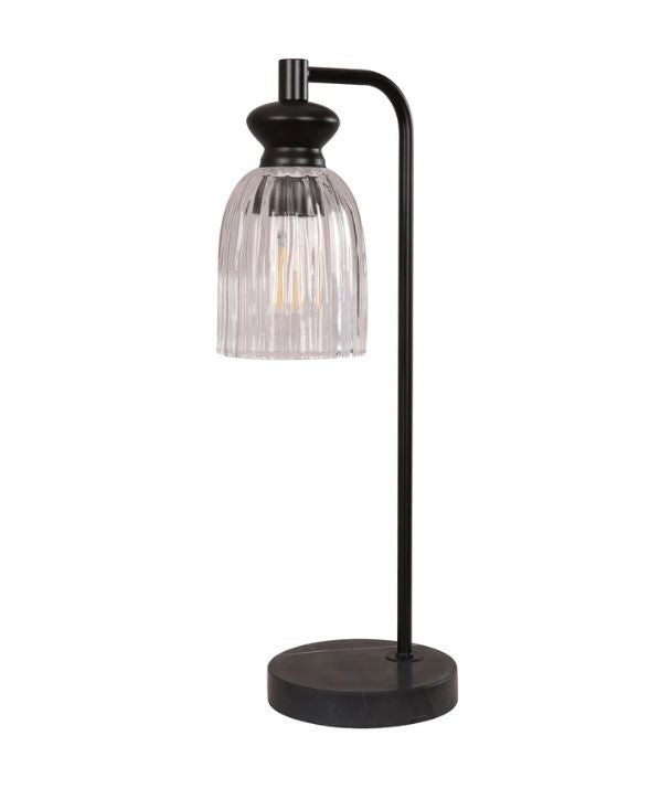 SINO: Interior Ellipse Black Highlight & Clear Glass Shade Marble Base Table Lamp