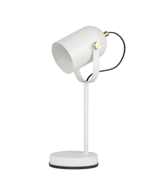 TAZZA: Ellipse Shade with Antique Brass Highlight Table Lamp - Matte White