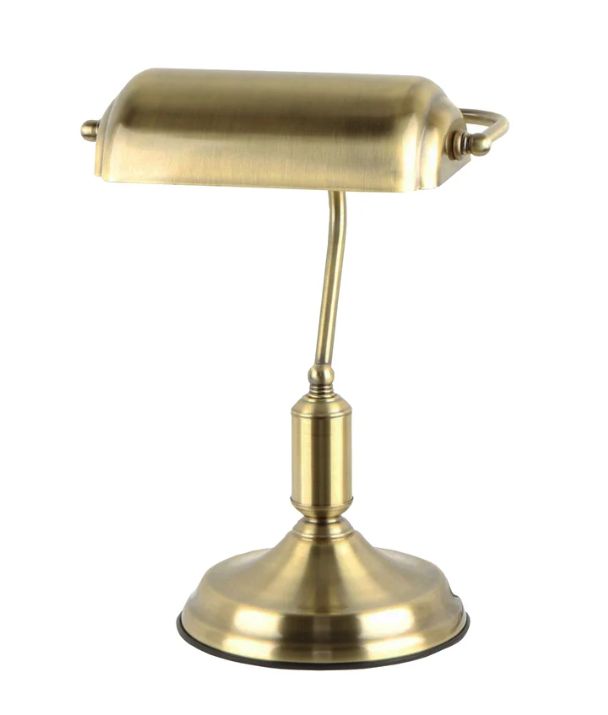 BANCA: Interior Banker Lamps with Cylindrical Shade - Antique Brass