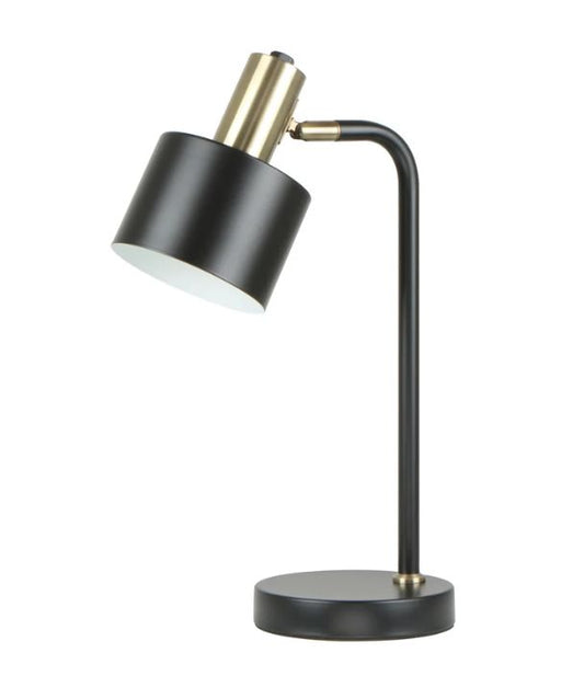 FLOTAR: Interior Cylinder Iron Shade with Antique Brass Highlight Table Lamp - Black