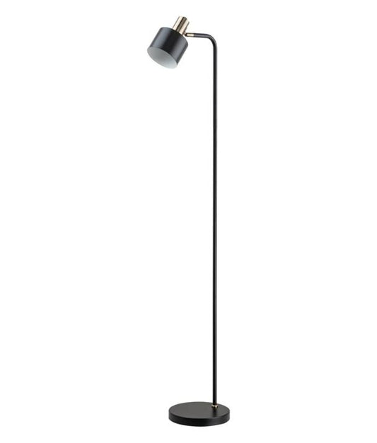 FLOTAR: Interior Cylinder Iron Shade with Antique Brass Highlight Floor Lamp - Black