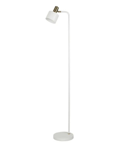 FLOTAR: Interior Cylinder Iron Shade with Antique Brass Highlight Floor Lamp - White