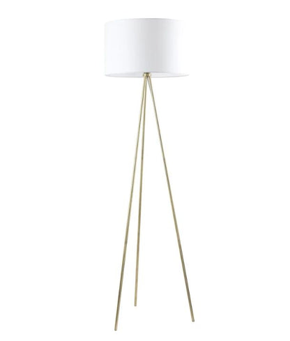 JAMBES: Drum Shade with Antique Brass Tripod Floor Lamp - White
