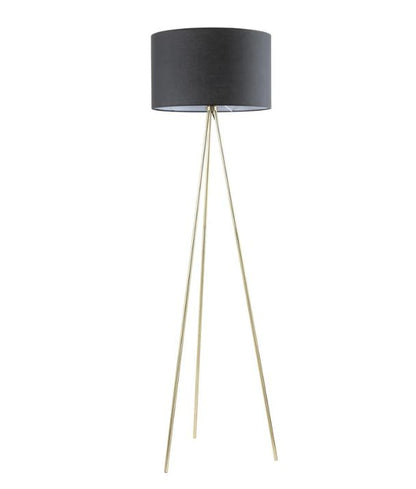 JAMBES: Drum Shade with Antique Brass Tripod Floor Lamp - Black