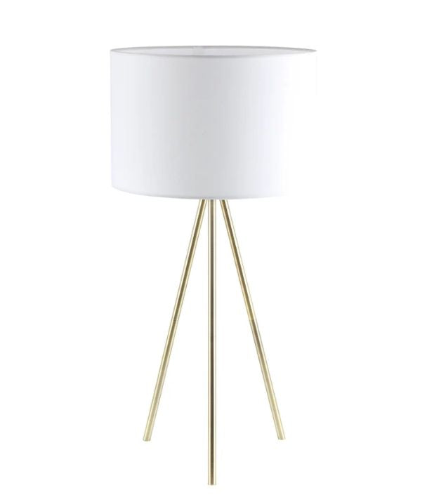 JAMBES: Drum Shade with Antique Brass Tripod Table Lamp - White
