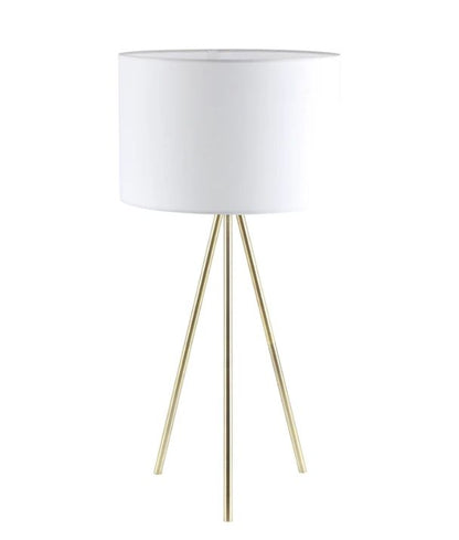 JAMBES: Drum Shade with Antique Brass Tripod Table Lamp - White