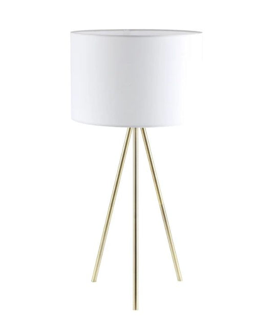 JAMBES: Drum Shade with Antique Brass Tripod Table Lamp - White