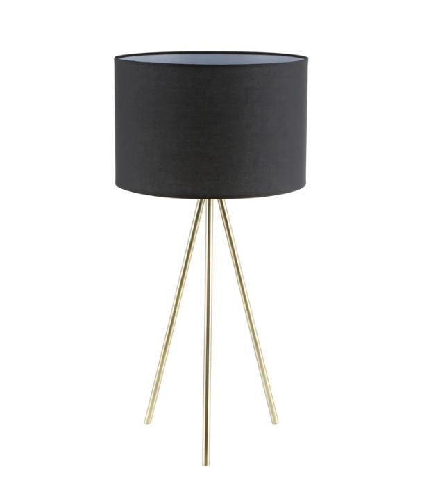 JAMBES: Drum Shade with Antique Brass Tripod Table Lamp - Black
