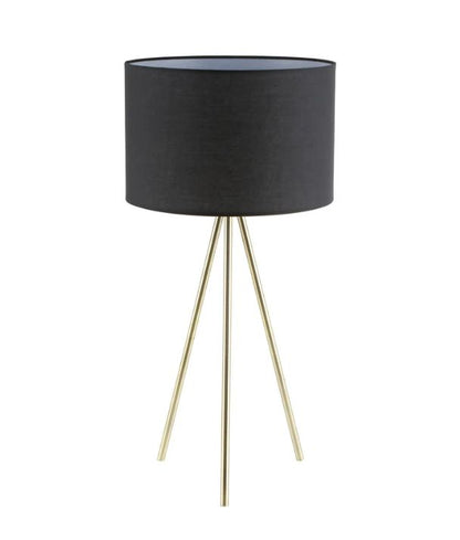 JAMBES: Drum Shade with Antique Brass Tripod Table Lamp - Black