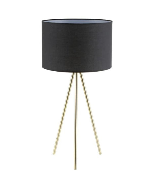 JAMBES: Drum Shade with Antique Brass Tripod Table Lamp - Black