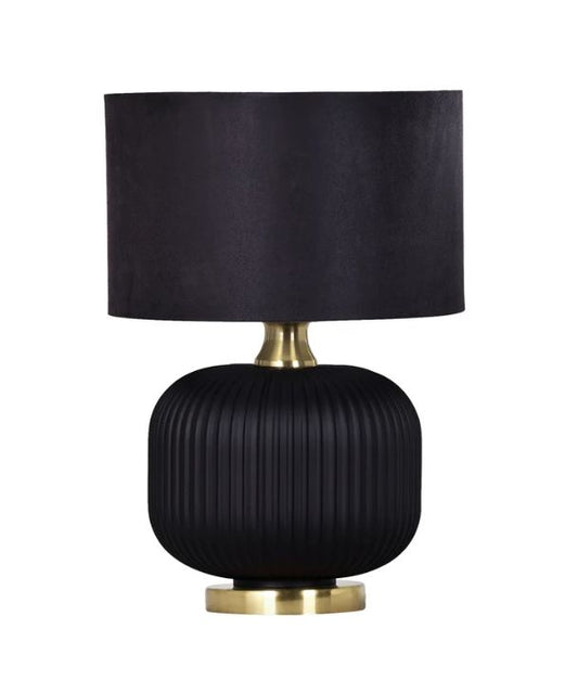 LUSSO: Interior Black Drum Shade SMALL Ceramic Base with Antique Brass Highlight Table Lamp