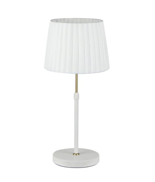 CRECER: White Shade / Antique Brass Height Adjustable Table Lamp