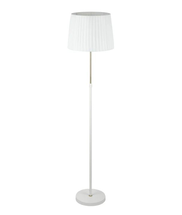 CRECER: White Shade / Antique Brass Pleated Shade Height Adjustable Floor Lamp