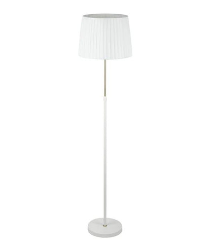 CRECER: White Shade / Antique Brass Pleated Shade Height Adjustable Floor Lamp