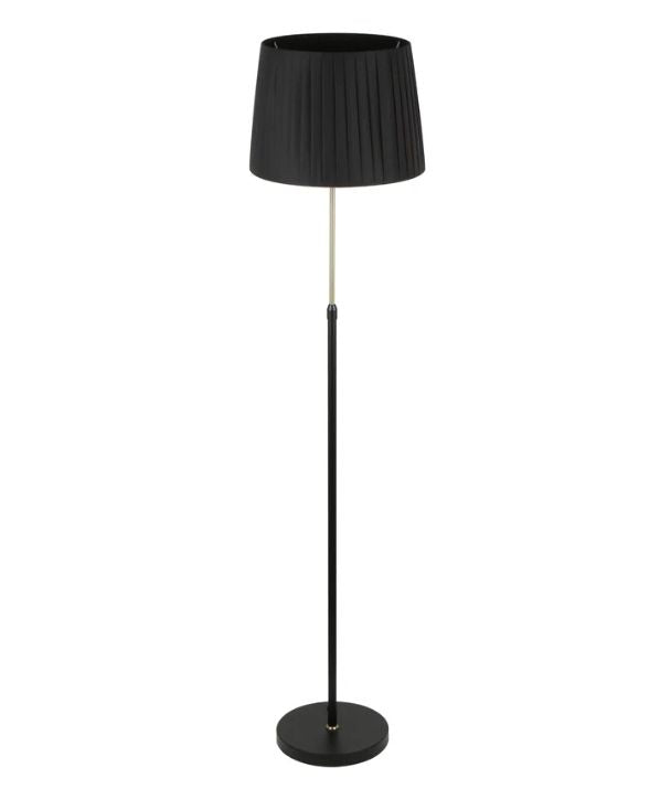 CRECER: Black Shade / Antique Brass Pleated Shade Height Adjustable Floor Lamp