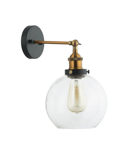 PESINI: Interior Swing Arm Clear Glass with Antique Brass Highlight Wall Light