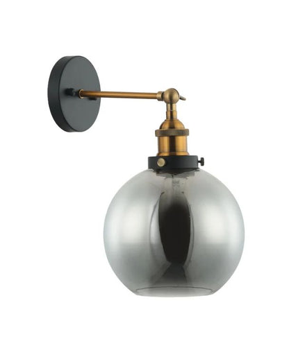 PESINI: Interior Swing Arm Smokey Black Glass with Antique Brass Highlight Wall Light