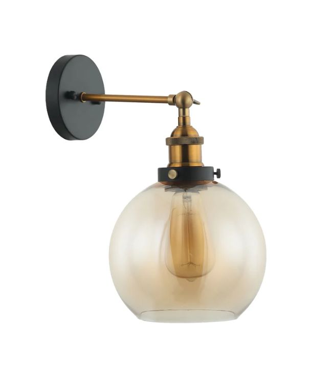 PESINI: Interior Swing Amber Glass with Antique Brass Highlight Wall Light