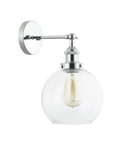 PESINI: Interior Swing Arm Clear Glass with Chrome Highlight Wall Light