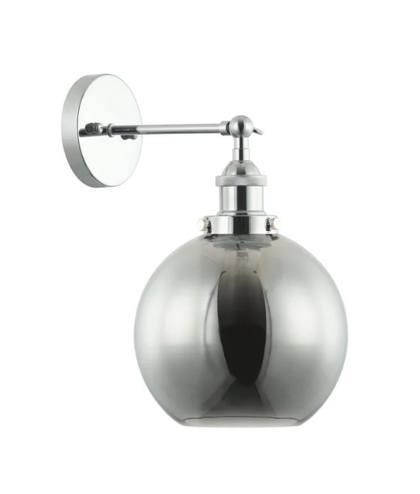 PESINI: Interior Swing Arm Smokey Black Glass with Chrome Highlight Wall Light