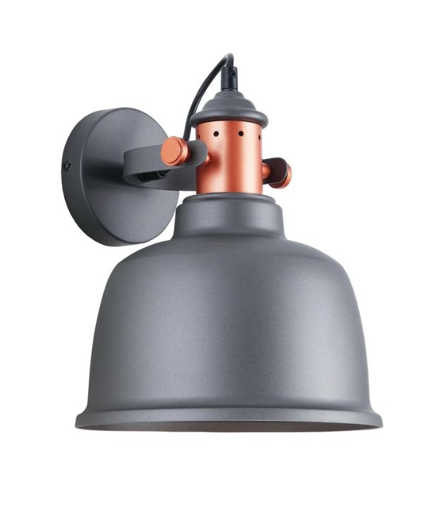 ALTA: Interior Adjustable Bell With Copper Highlight Wall Light - Matte Grey