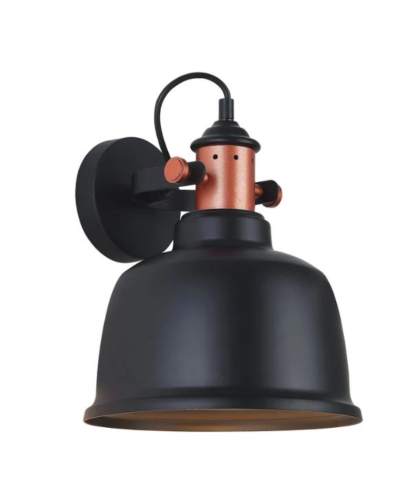 ALTA: Interior Adjustable Bell With Copper Highlight Wall Light - Matte Black
