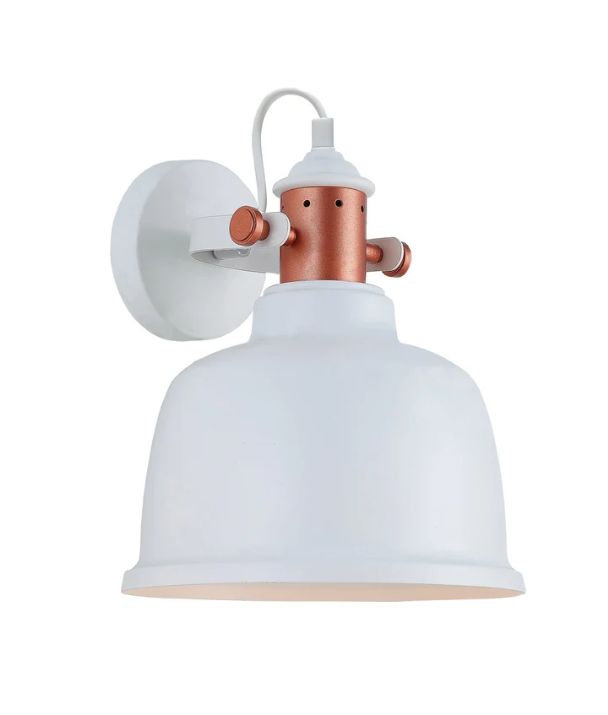 ALTA: Interior Adjustable Bell With Copper Highlight Wall Light - Matte White