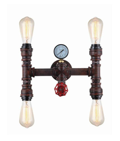 STEAM: Interior Aged Iron 4xPipe Wall Light - 4 Lights