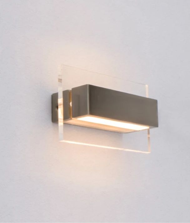 NEW YORK: City Series LED Interior Satin Nickel With Clear Acrylic Border Rectangular Wall Light
