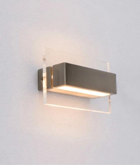 NEW YORK: City Series LED Interior Satin Nickel With Clear Acrylic Border Rectangular Wall Light